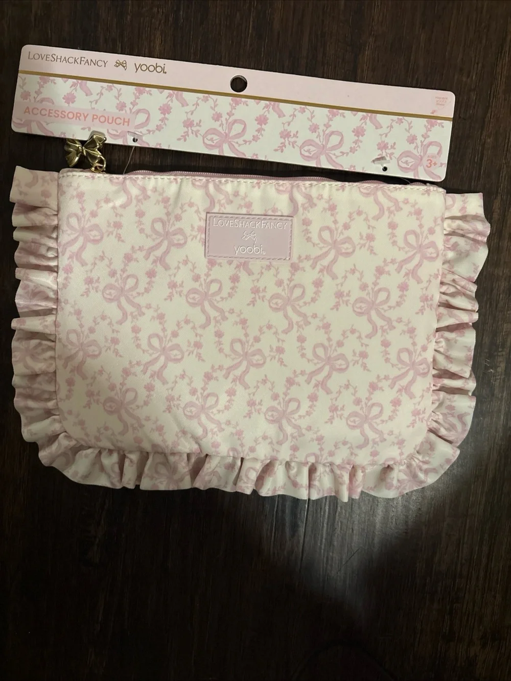 LoveShackFancy Pink Floral Ruffled Accessory Pouch
